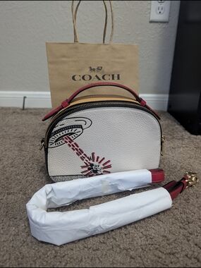 COACH White & Red Leather Crossbody Mickey Spaceship